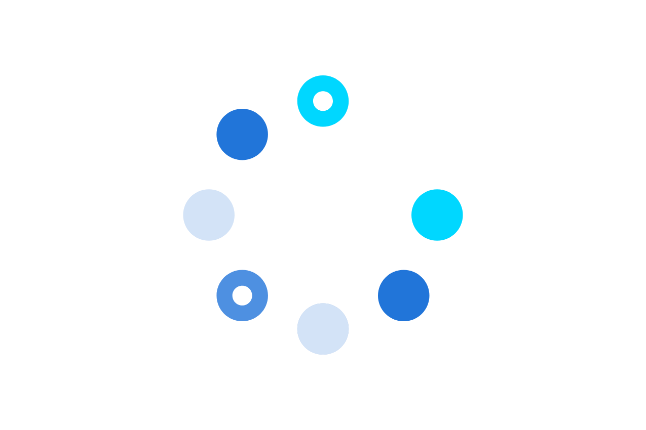illustrazione astratta di un cerchio composto da tanti piccoli cerchi blu e biancu
