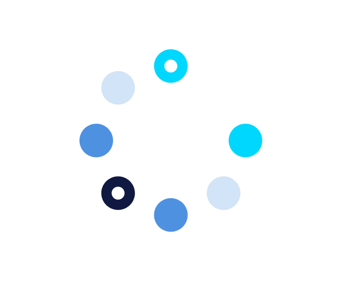 illustrazione grafica alcuni cerchi di diverse sfumature di blu, disposti a cerchio
