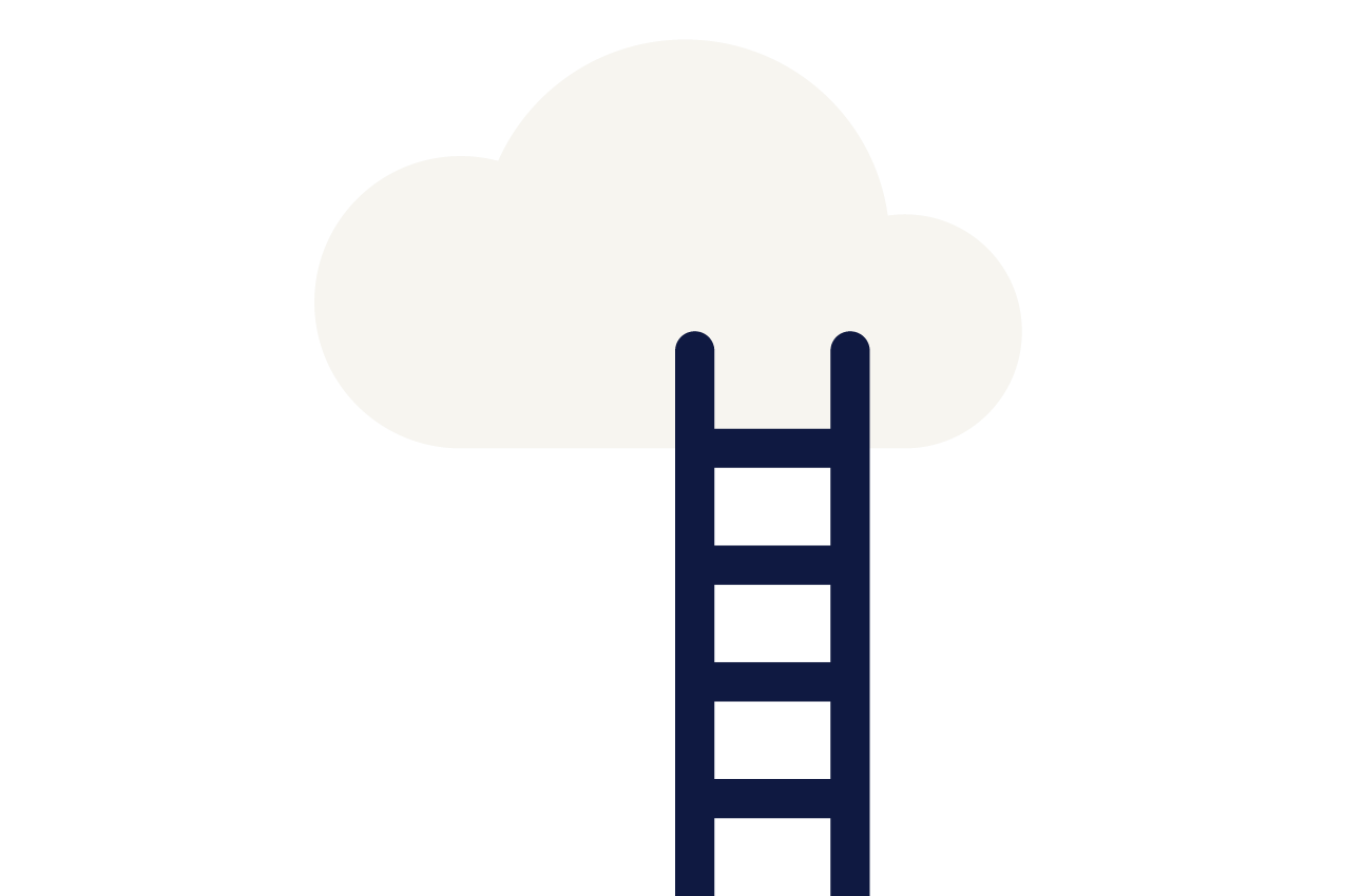 illustrazione di una scala di colore blu, appoggiata ad una nuvola bianca