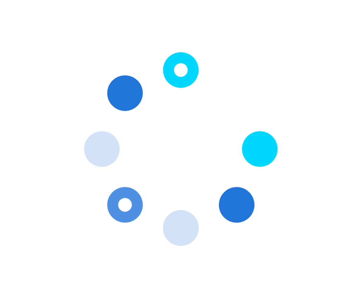 illustrazione astratta di un cerchio composto da tanti piccoli cerchi blu e biancu